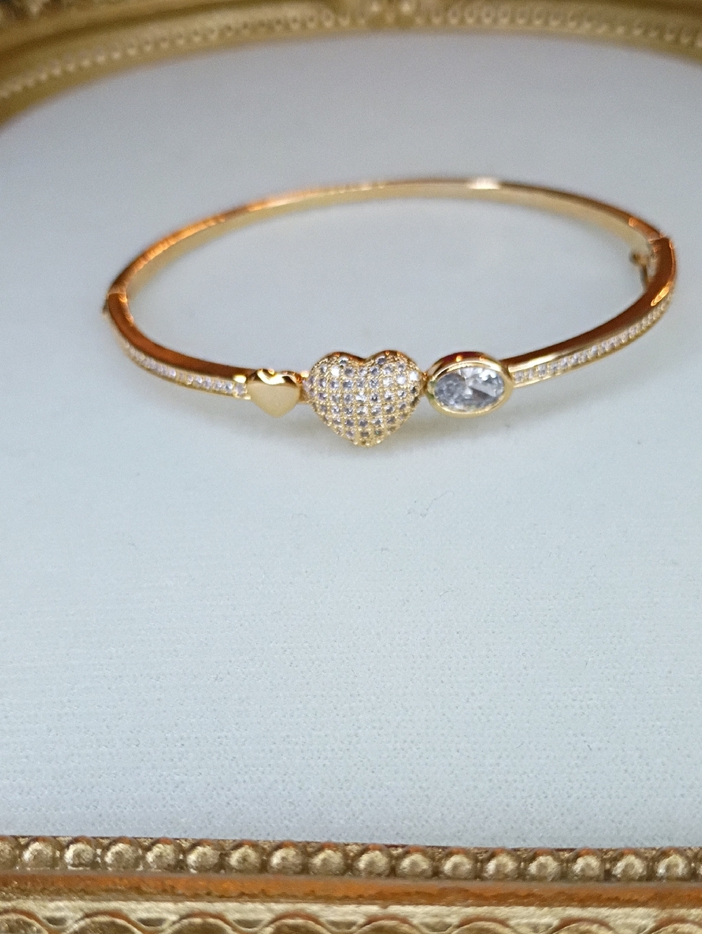 New Gold Tone Heart Pavé Bangle Bracelet with Clear Stone